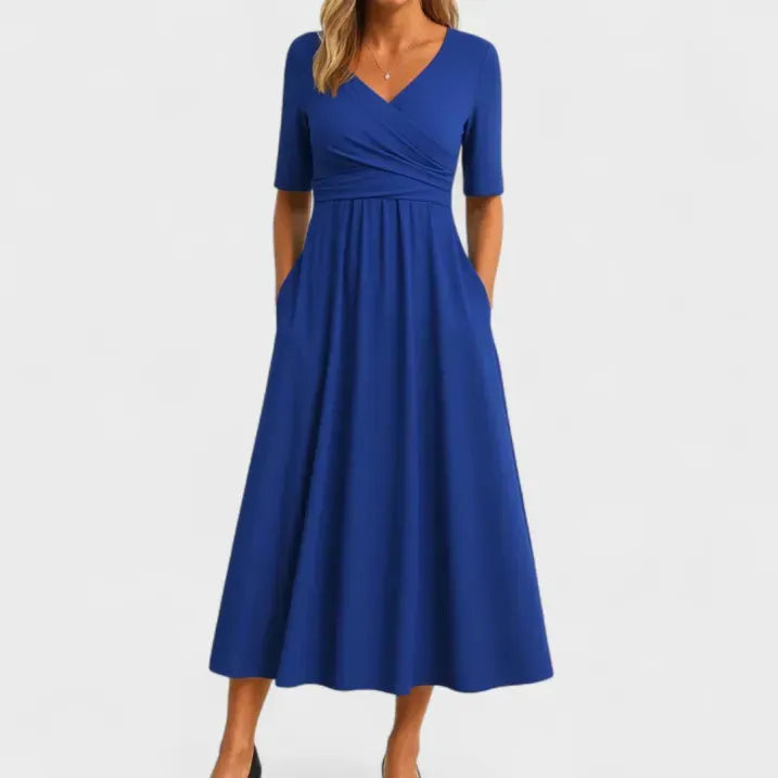 Elegant Women’s V-Neck Maxi Dress with Pockets